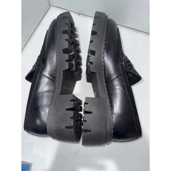 Free People Women's Lyra Lug Sole Black Leather Loafers Sz 11 - Picture 11 of 16